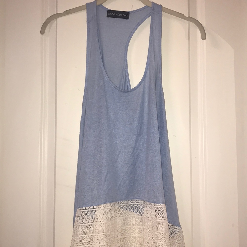 Baby blue racerback tank with lace on bottom
